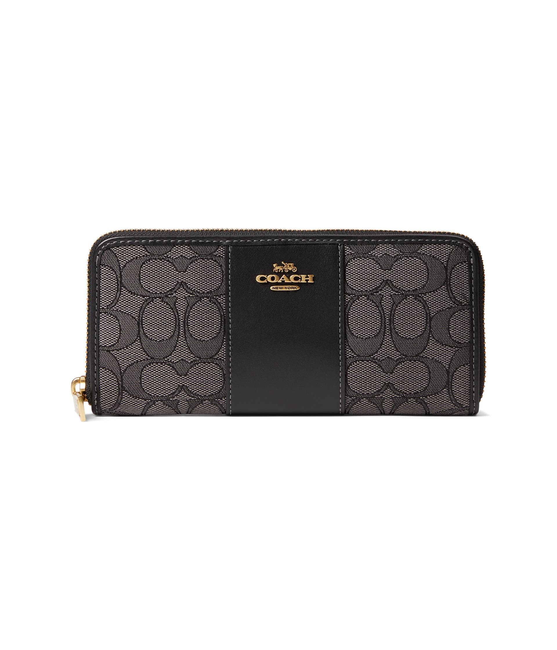 COACH Signature Jacquard Slim Accordion Zip Wallet Smoke/Black NWT 
