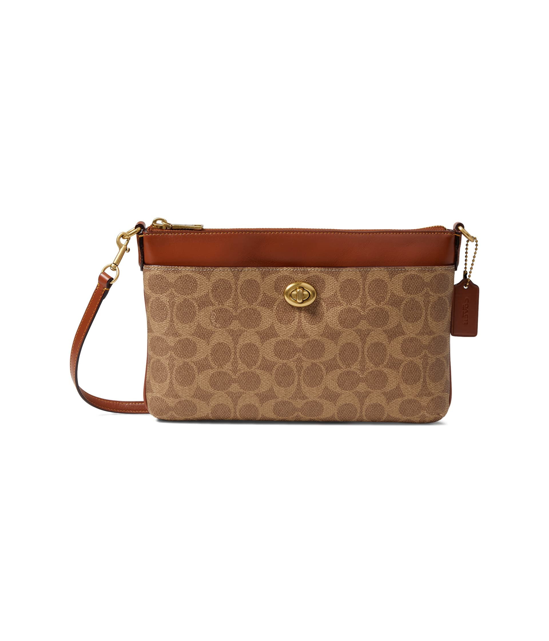 COACH Coated Canvas Signature Polly Crossbody Tan Rust One Size