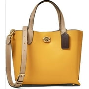 COACH Color-Block Leather Willow Tote 24 Yellow Gold Multi One Size