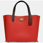 COACH Color-Block Leather Willow Tote Sport Red Multi One Size
