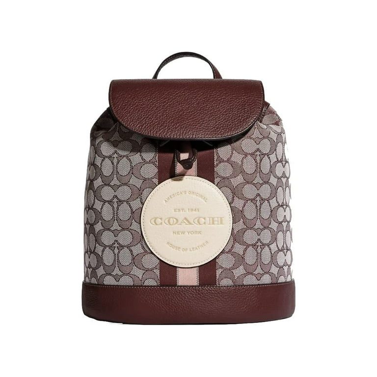 COACH Dempsey Wine Multi Signature Jacquard Canvas Logo Patch Backpack