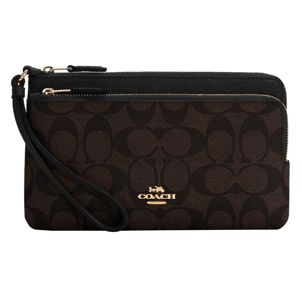 COACH Double Zip Wallet in Signature Canvas IM Brown Black