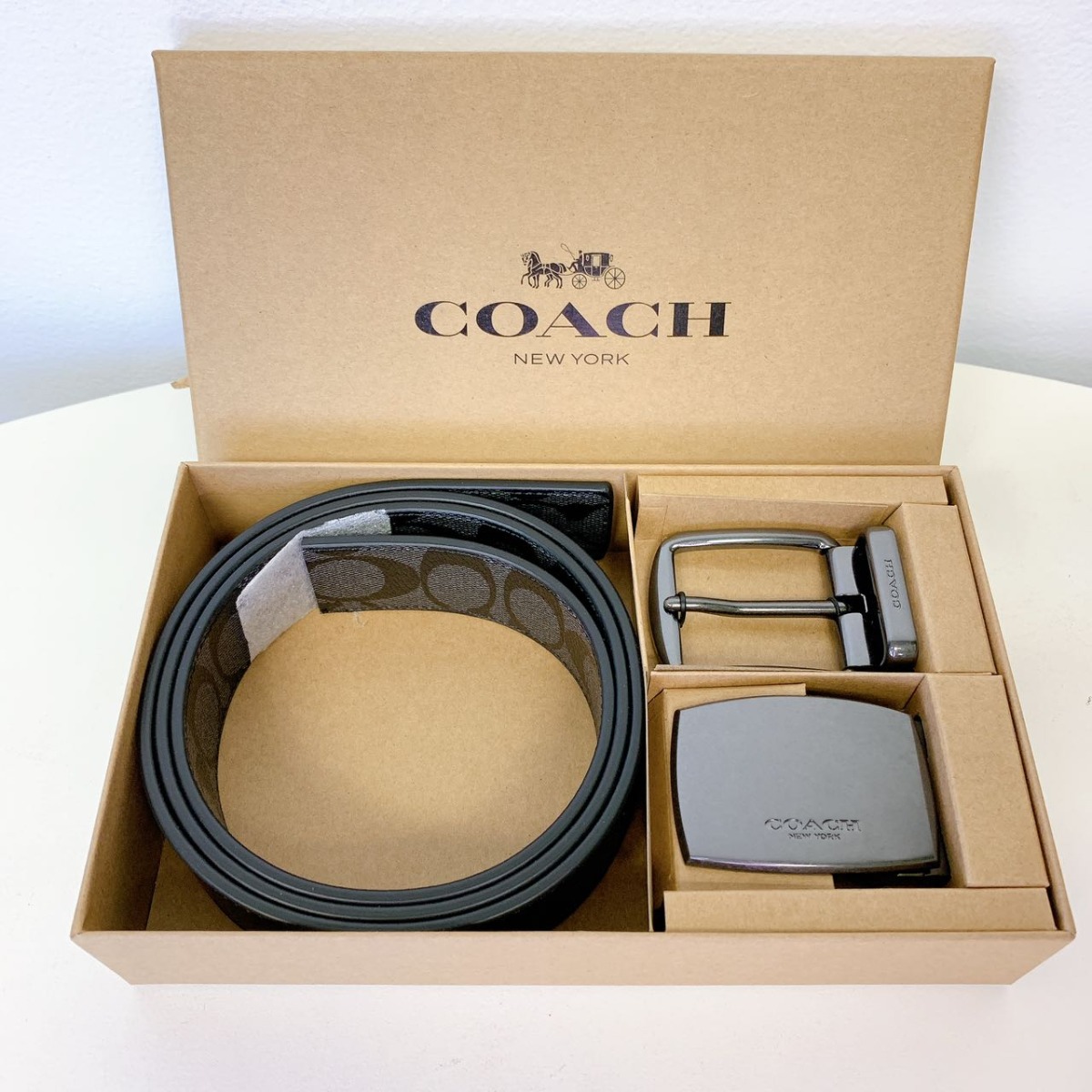 COACH F22540 BOXED HARNESS PLAQUE REVERSIBLE BELT WITH SIGNATURE CANVAS