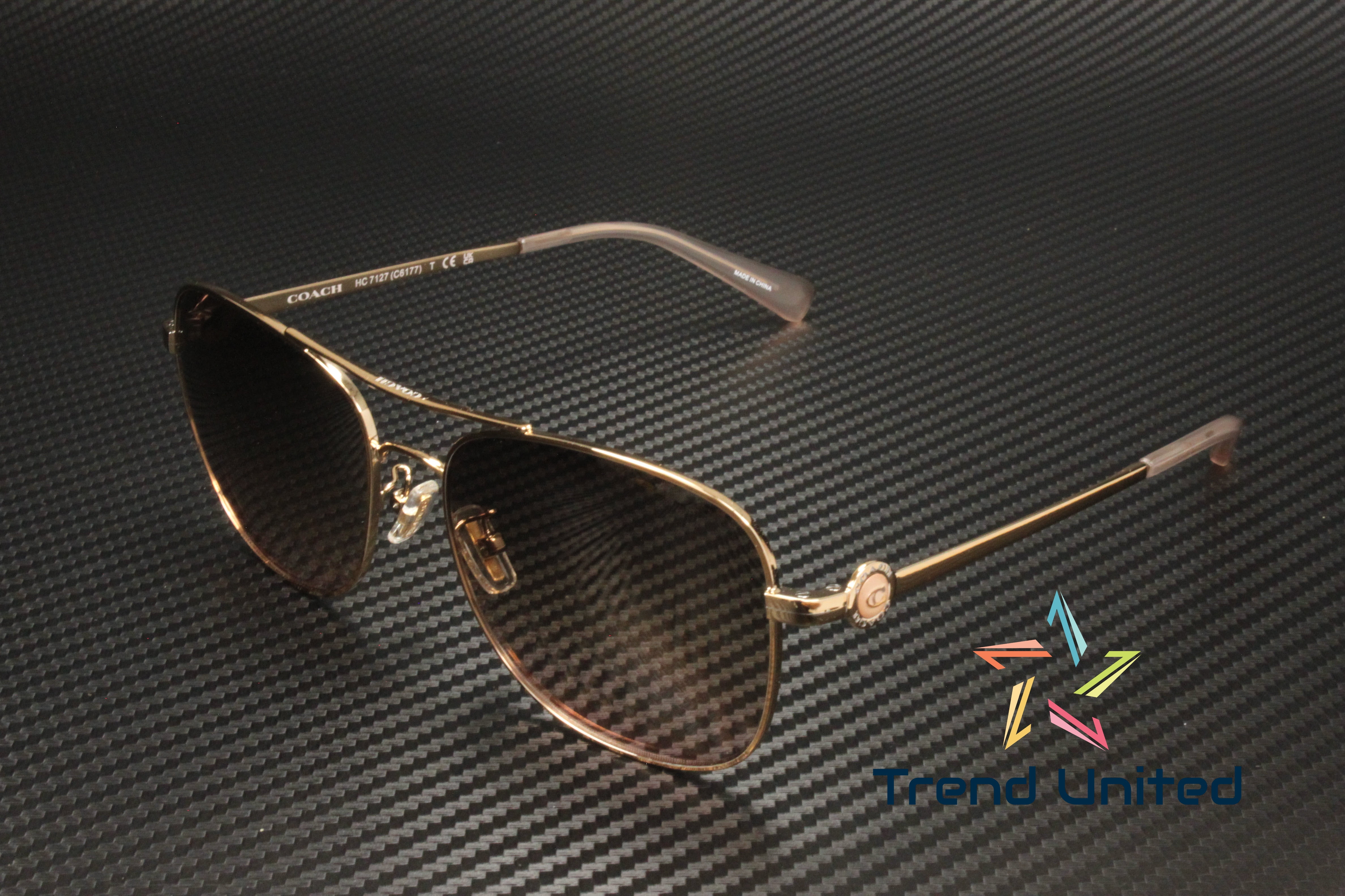 COACH HC7127 9331U8 Shiny Rose Gold Brown Pink Gradient 56 mm Women's Sunglasses