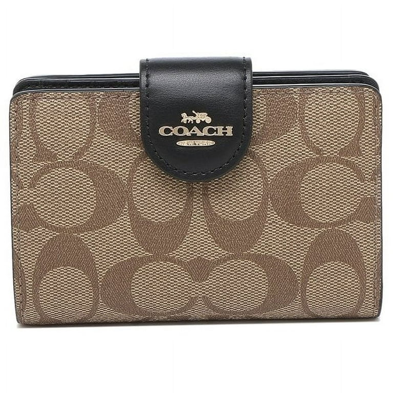 Coach Black/Brown Coated Canvas and Leather Corner Zip Wallet