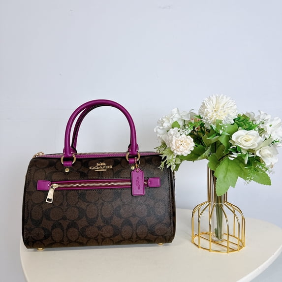 COACH Rowan Satchel In Leather (Brown Dark Magenta)