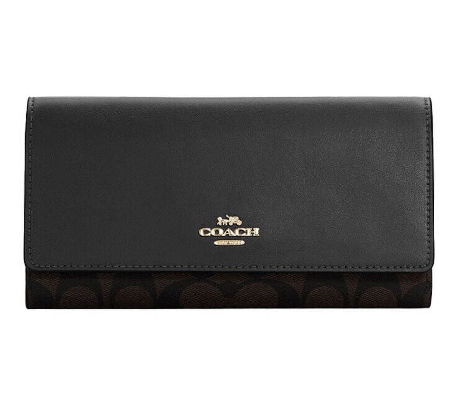 COACH Slim Trifold Wallet In Signature Canvas In Gold/Brown Black