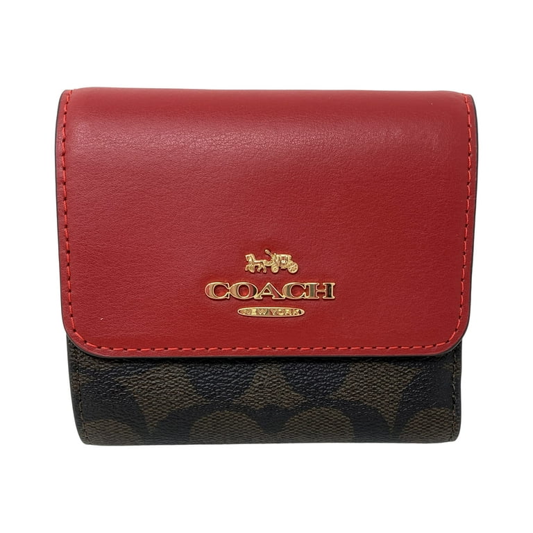 COACH Small Trifold Wallet In Blocked Signature Coated Canvas