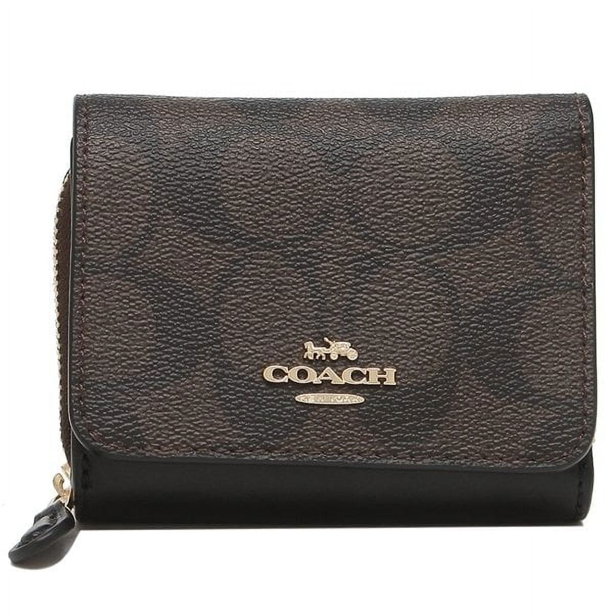 COACH Small Trifold Wallet in Signature Canvas IM Brown Black Walmart