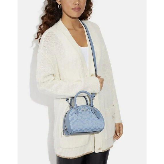 COACH Sydney Small Cornflower Signature Chambray Canvas Satchel Handbag