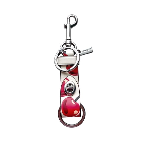 Coach Woman's Trigger Snap Bag Charm Keychain With Cherry Print (Chalk Multi)