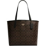 COACH WOMENS City Tote In Signature Canvas (Brown Black)