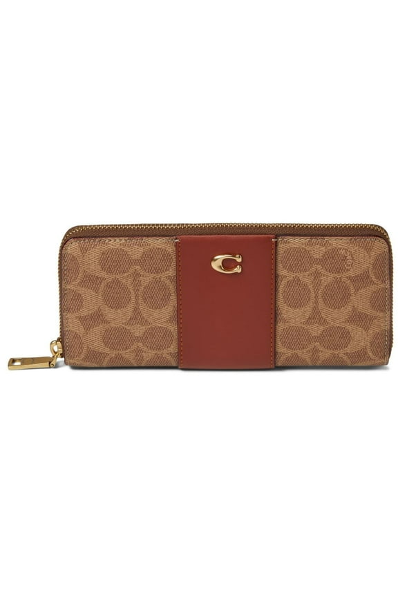 Women's Color-Block Coated Canvas Signature Slim Accordion Zip Tan Rust CI331-B4NQ4 One Size