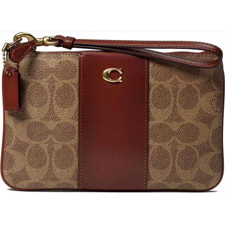 COACH Women's Color-Block Coated Canvas Signature Small Wristlet Tan Rust CI189-B4NQ4 One Size