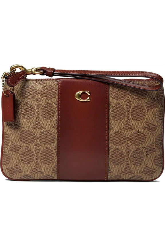 Women's Color-Block Coated Canvas Signature Small Wristlet Tan Rust CI189-B4NQ4 One Size