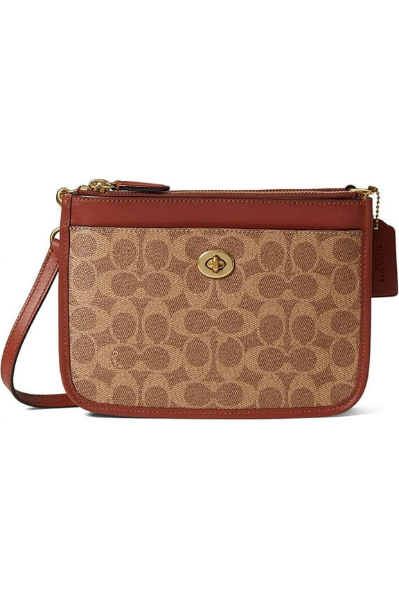 Womens Coated Canvas Signature Slim Turnlock Crossbody B4/Tan Rust C6661-B4NQ4 One Size
