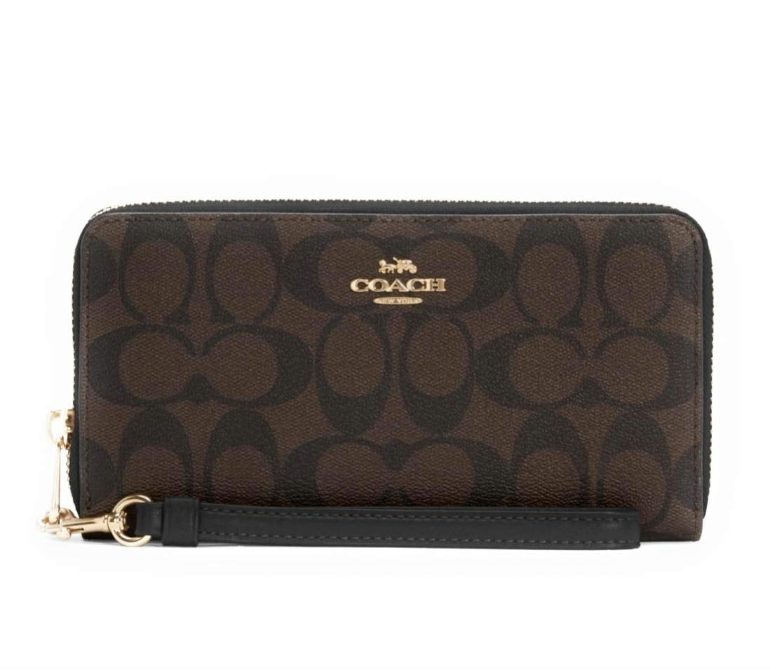 COACH Womens Long Zip Around Wallet In Signature Canvas With Strap ...