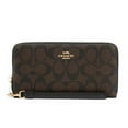 thumbnail image 1 of COACH Womens Long Zip Around Wallet In Signature Canvas With Strap (Brown - Black), 1 of 2