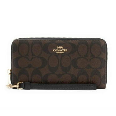 COACH Womens Long Zip Around Wallet In Signature Canvas With Strap (Brown - Black)