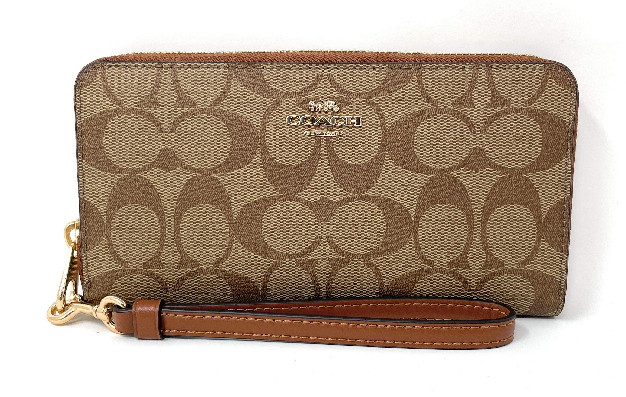 Coach Womens Brown Zip-Around factory Khaki Signature Wallet