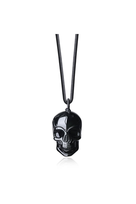 COAI Black Obsidian Stone Pendant Necklace Skull Jewelry