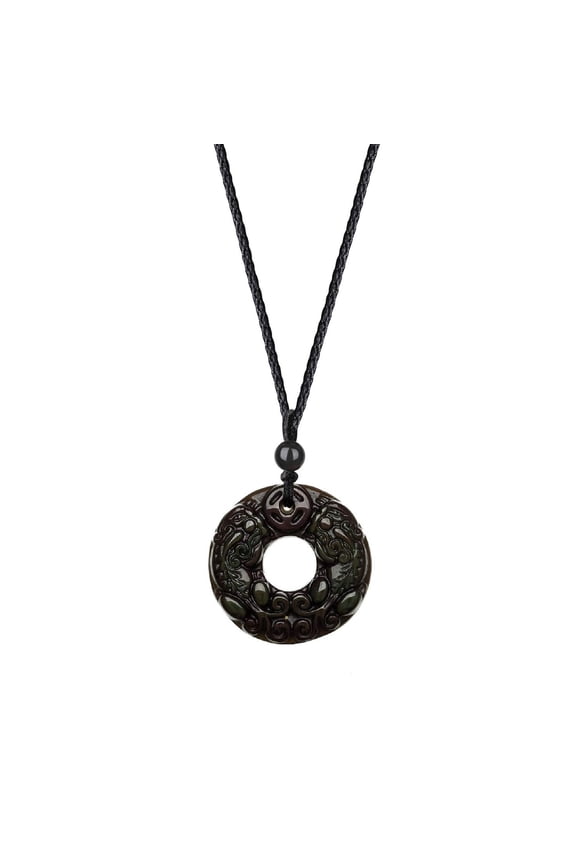 COAI Black Obsidian Stone Pixiu Pi Yao Wealth Pendant Necklace for Men Women