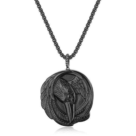 COAI Black Obsidian Stone Raven Pendant Necklace for Men Women