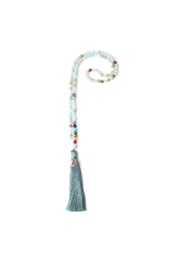 COAI Buddha Charm Faceted Amazonite 7 Chakra 108 Mala Beads Necklace