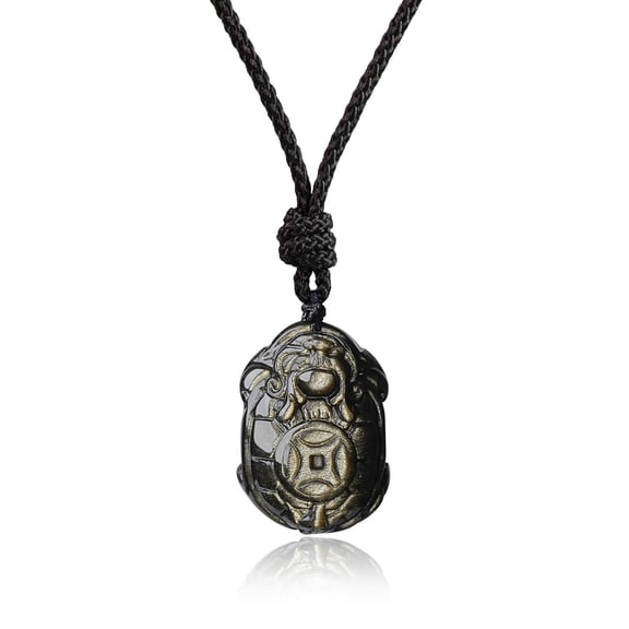 COAI Golden Obsidian Stone Amulet Turtle Pendant Necklace