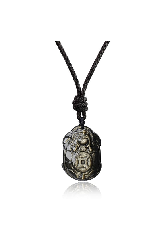 COAI Golden Obsidian Stone Amulet Turtle Pendant Necklace