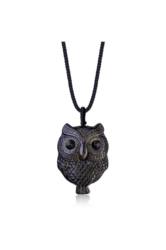 COAI Golden Obsidian Stone Owl Amulet Pendant Necklace for Men Women