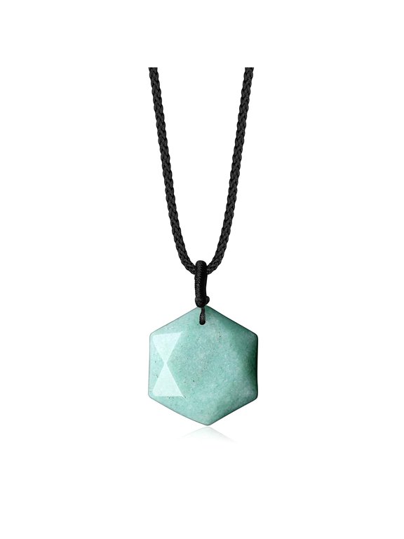 COAI Green Aventurine Stone David Star Pendant Necklace