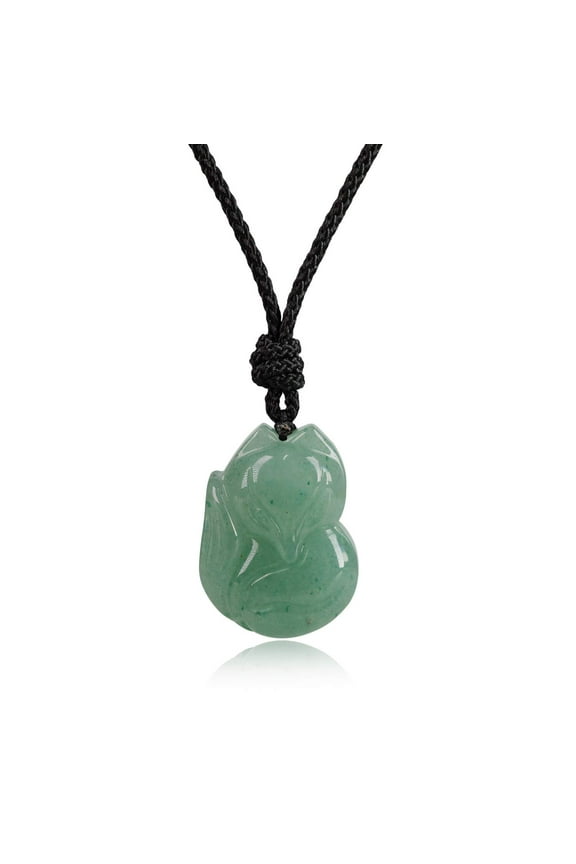 COAI Green Aventurine Stone Fox Engraving Pendant Necklace for Men and Women