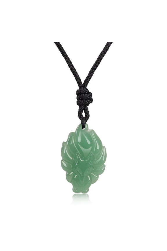 COAI Green Aventurine Stone Nine Tailed Fox Pendant Necklace Unisex
