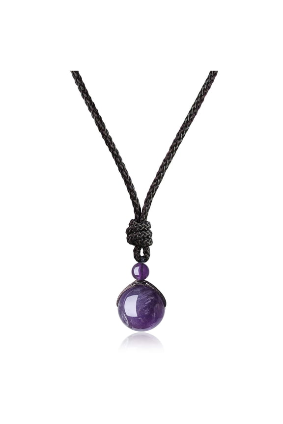 COAI Healing Stones Amethyst Round Bead Pendant Necklace