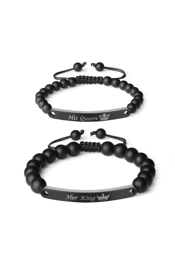 COAI His King Her Queen Matte Onyx Stone Matching Couples Bracelets