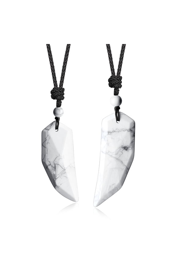 COAI His and Hers Howlite Stone Wolf Tooth Couples Pendant Necklaces