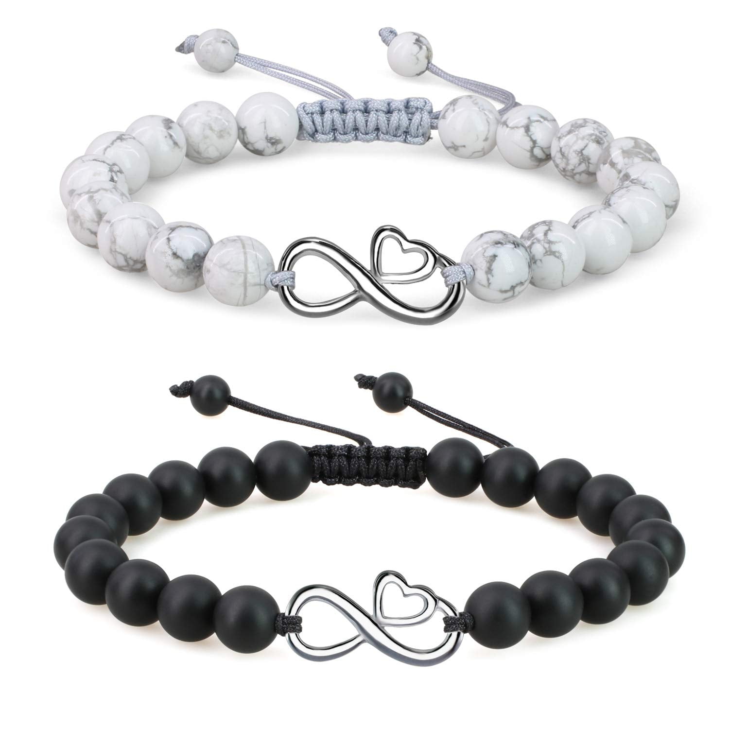Genuine Stone Couple Bracelets With Crown Charm – Adjustable, Gift Ready For Him & Her