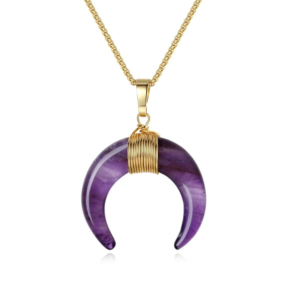 COAI Horn Crescent Moon Crystal Amethyst Lucky Pendant Necklace for Women