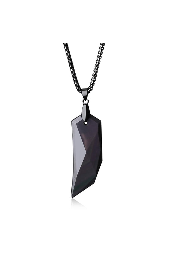 COAI Mens Wolf Tooth Rainbow Obsidian Amulet Pendant Necklace