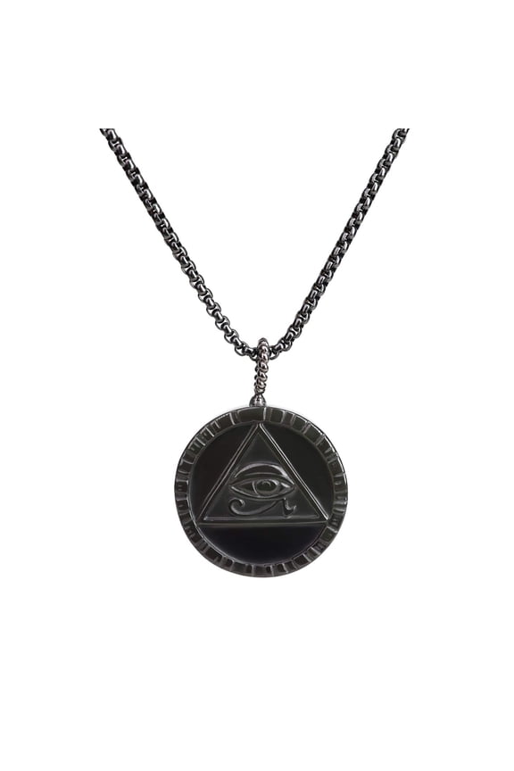 COAI Mens Womens Black Obsidian Stone Eye of Ra Pendant Necklace