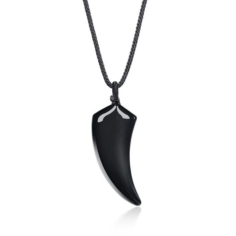 COAI Mens Womens Wolf Tooth Amulet Black Obsidian Stone Pendant - Main Image