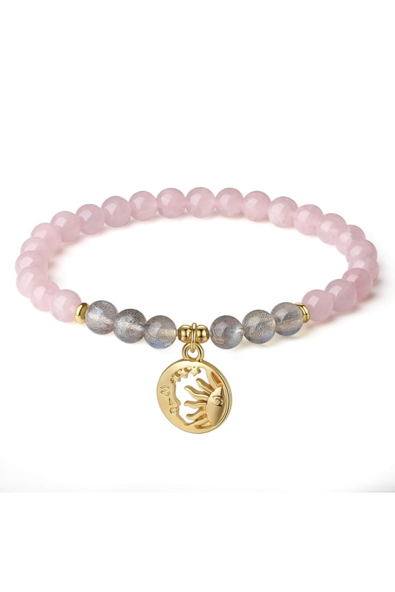 COAI Moon and Sun Charm Labradorite Rose Quartz Stone Bracelet for Women
