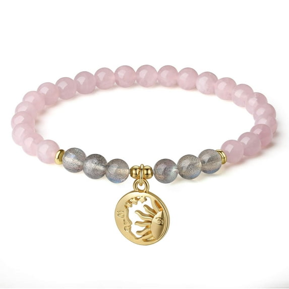 COAI Moon and Sun Charm Labradorite Rose Quartz Stone Bracelet for Women
