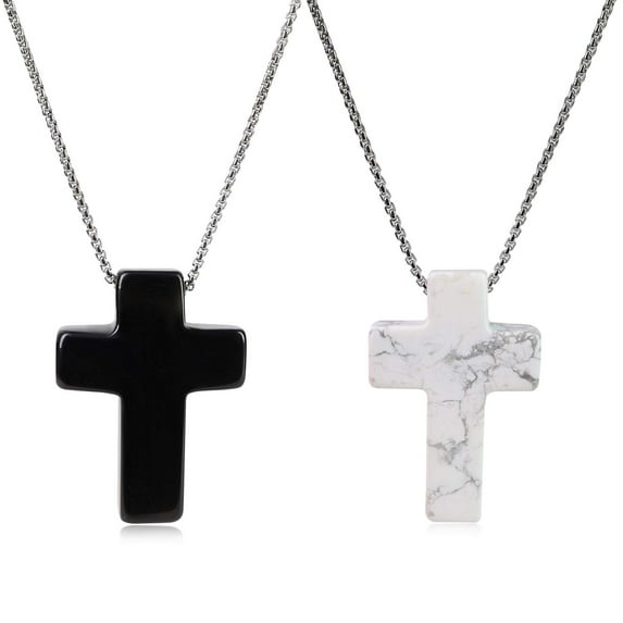 COAI Religious Jewelry Howlite Obsidian Stone Yin Yang Cross Couples Pendant Necklaces