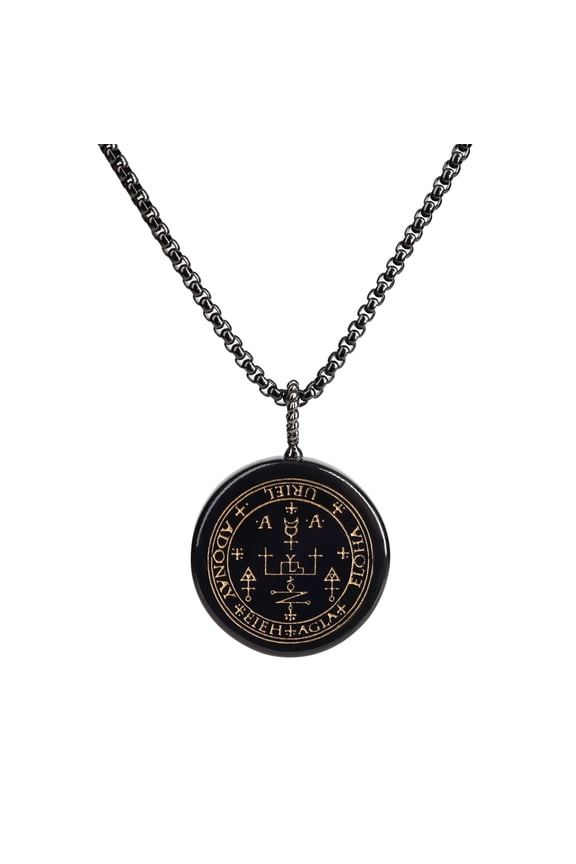 COAI Religious Jewelry Sigil of Archangel Uriel Obsidian Stone Pendant Necklace