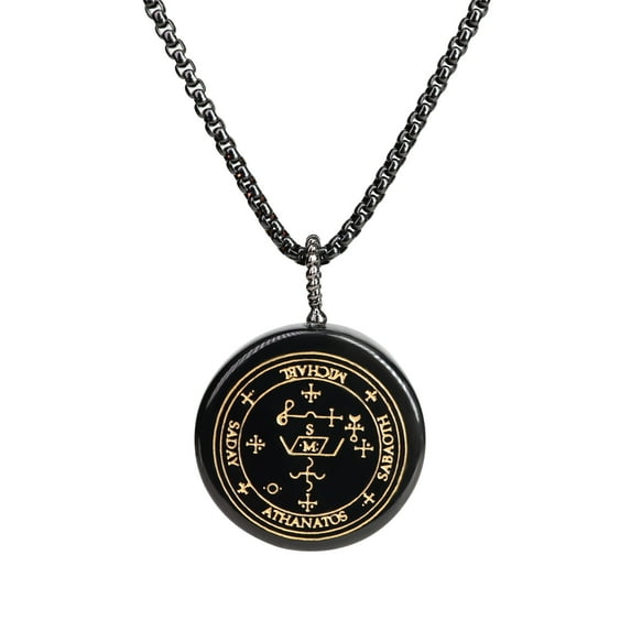 COAI Religious Jewelry Sigil of Saint Michael Obsidian Stone Pendant Necklace