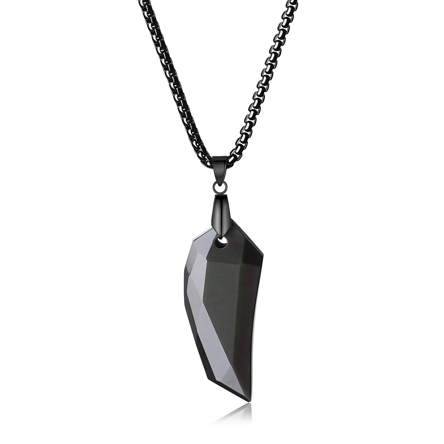 COAI Stainless Steel Wolf Tooth Amulet Obsidian Stone Pendant Necklace