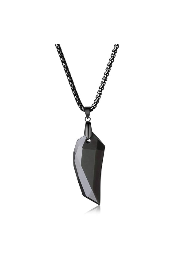 COAI Stainless Steel Wolf Tooth Amulet Obsidian Stone Pendant Necklace