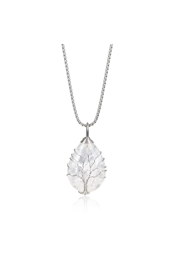 COAI Teardrop Tree of Life Crystal Clear Quartz Pendant Necklace for Women